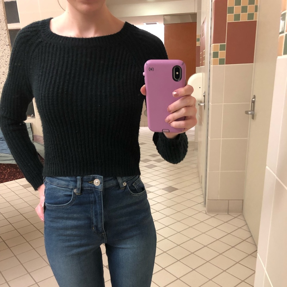 Cropped knit-texture sweater